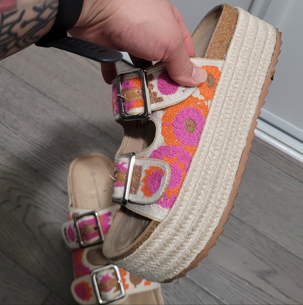 Call It Spring Pink and Orange Floral Sandals